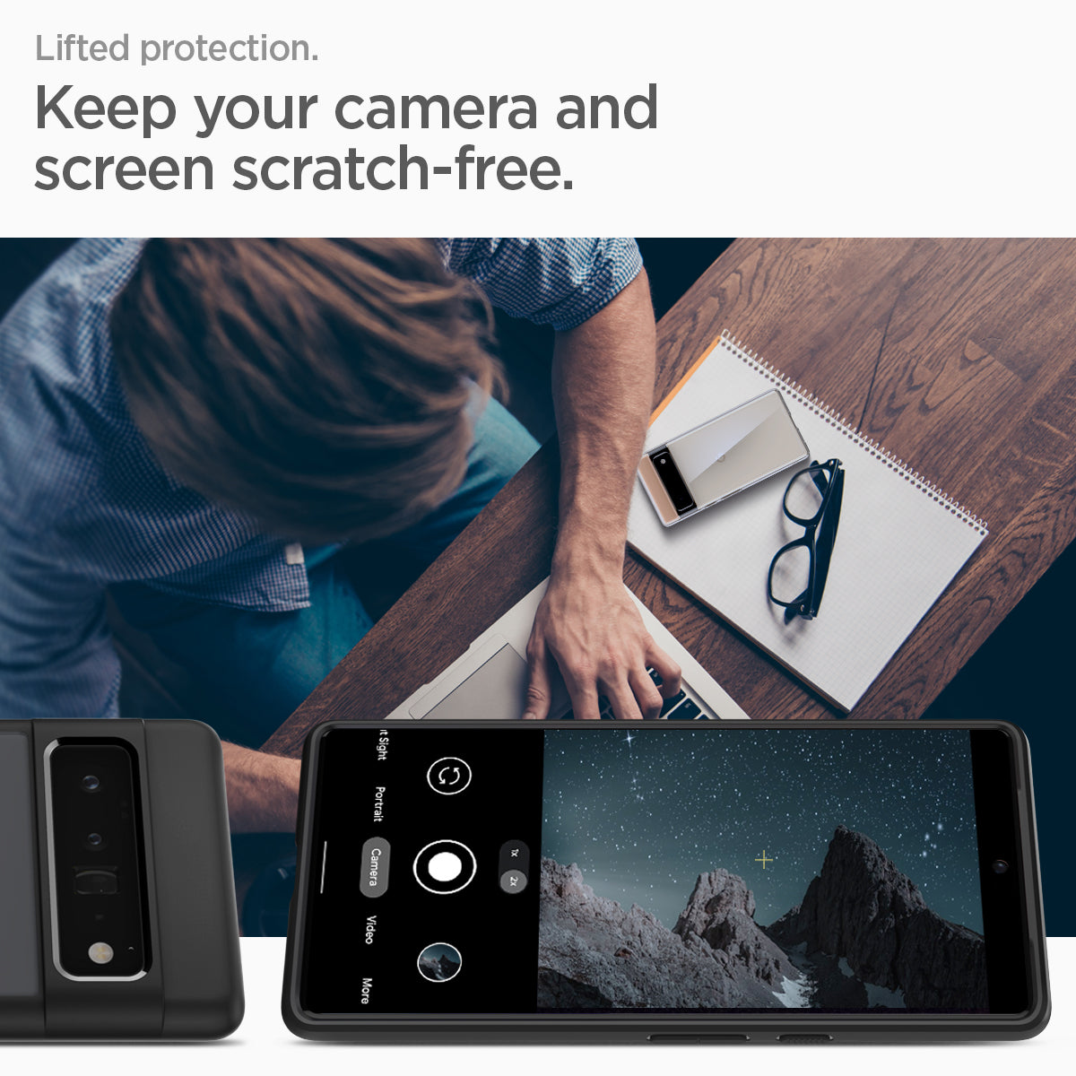 ACS03458 - Pixel 6 Pro Case Ultra Hybrid in matte black  lifted protection. keep  your camera and screen scratch free.