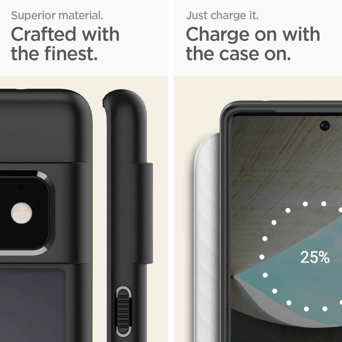 ACS03458 - Pixel 6 Pro Case Ultra Hybrid in matte black superior material. crafted with the finest. just charge it. charge on with the case on.