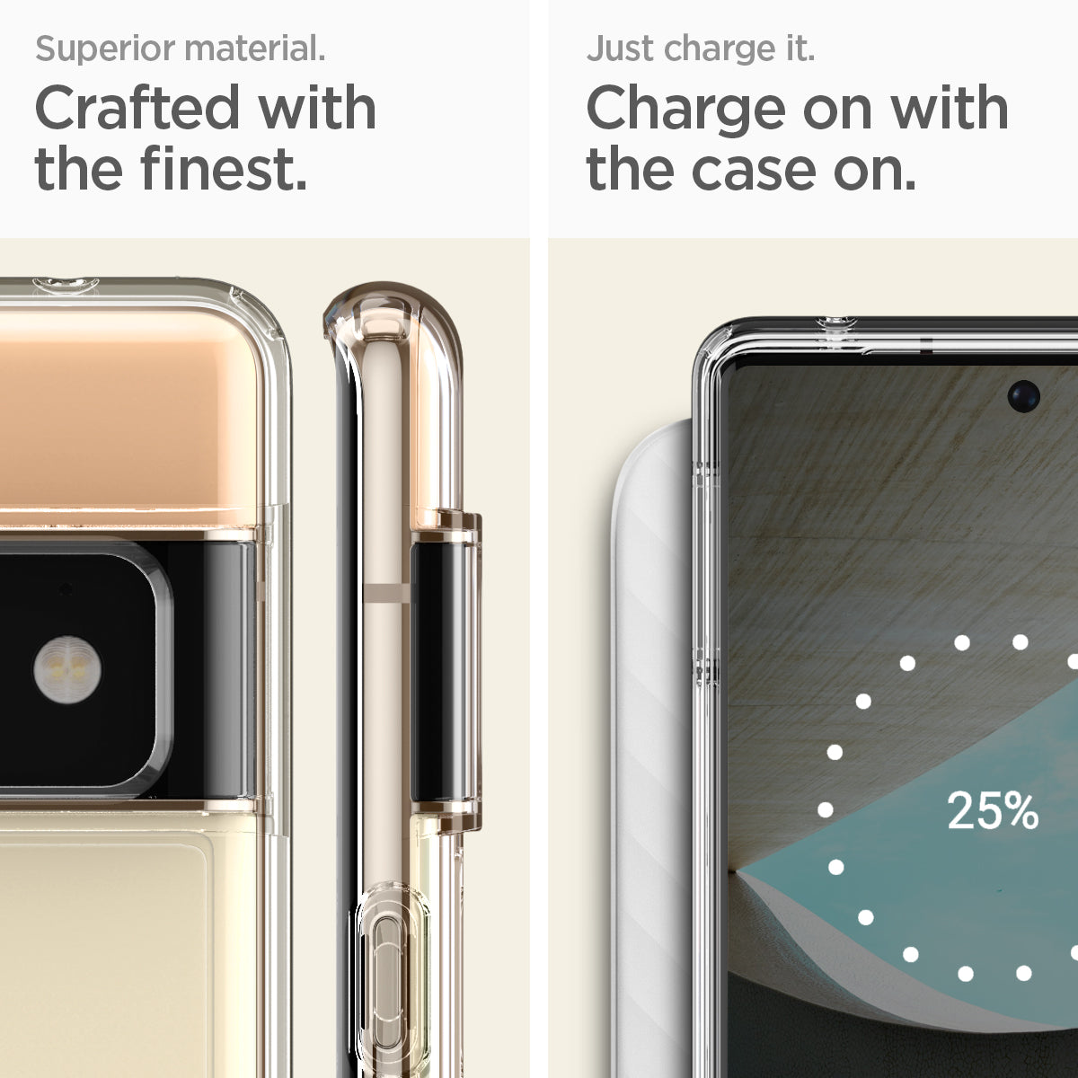 ACS03457 - Pixel 6 Pro Case Ultra Hybrid in crystal clear superior material. crafted with the finest. just charge it. charge on with the case on.