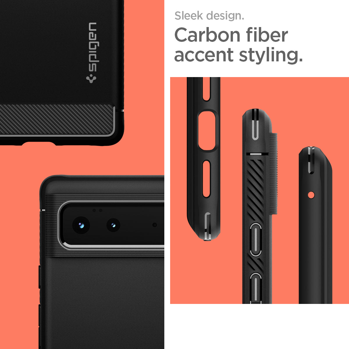 ACS03437 - Pixel 6 Case Rugged Armor in matte black sleek design. carbon fiber accent styling.