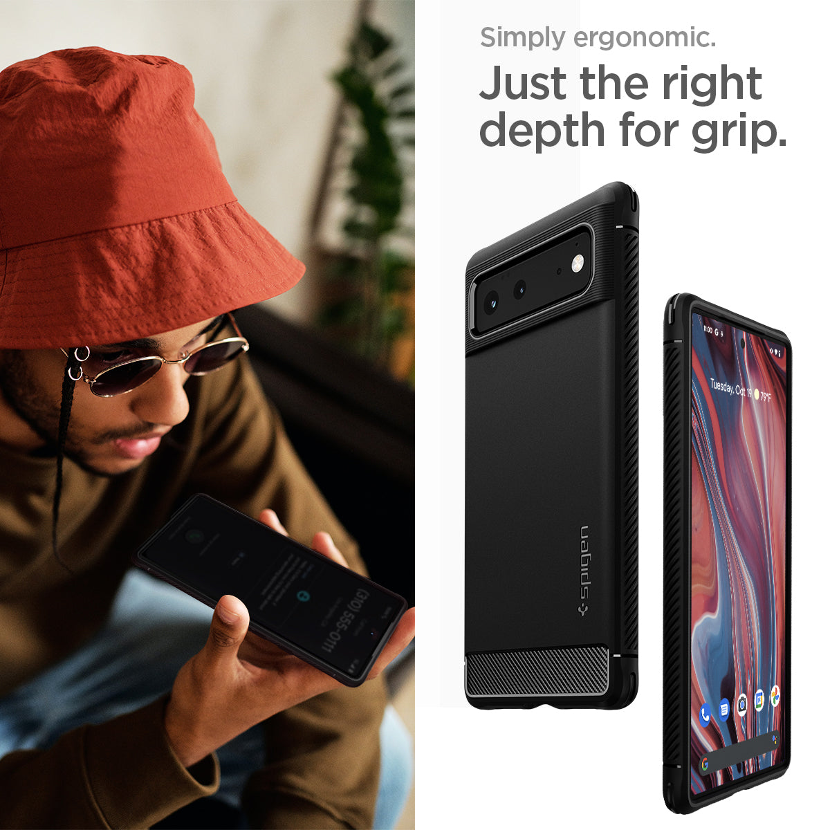 ACS03437 - Pixel 6 Case Rugged Armor in matte black simply ergonomic just the right depth for grip.