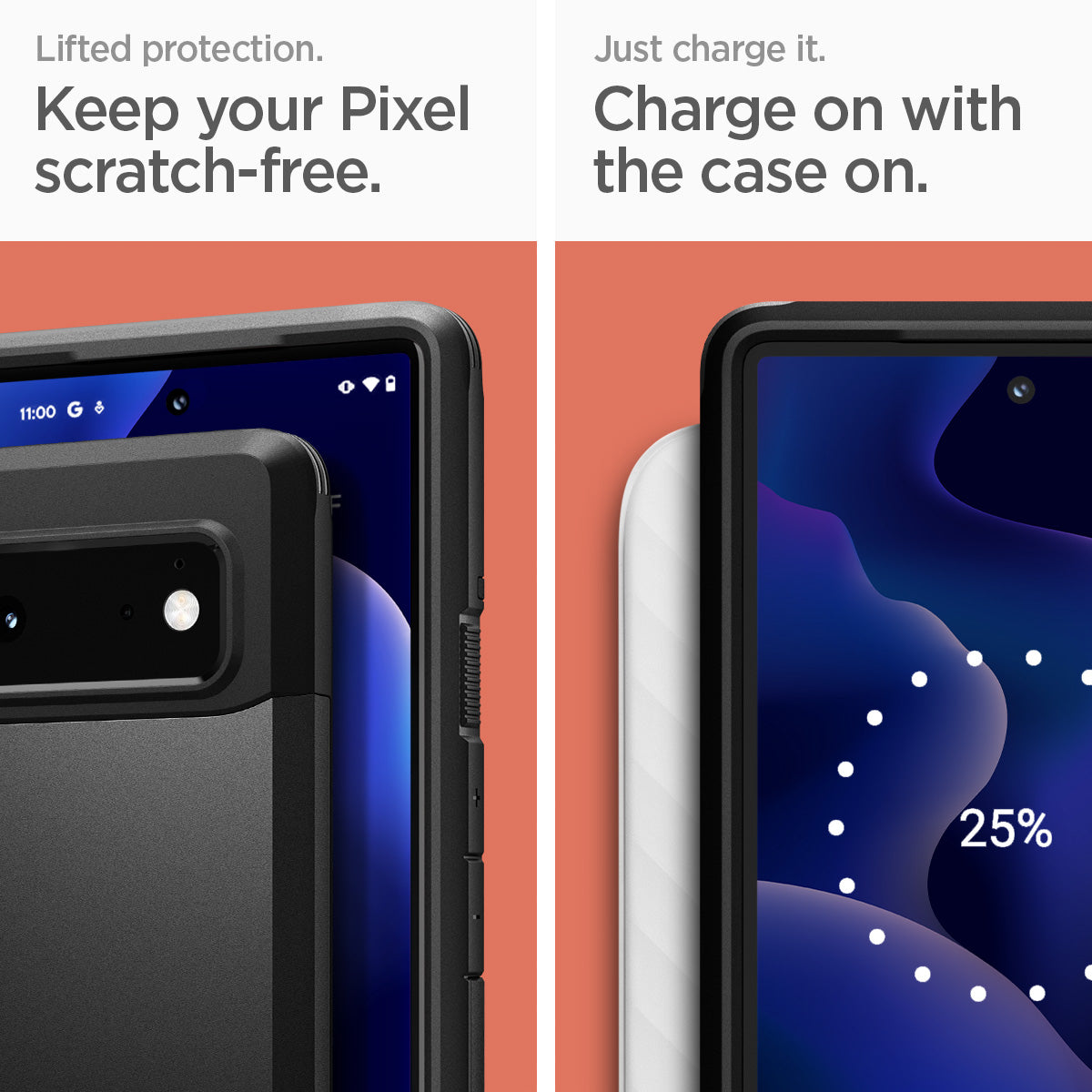 ACS03442 - Pixel 6 Case Tough Armor in black  keep your pixel scratch free. just charge it. charge on the case on.