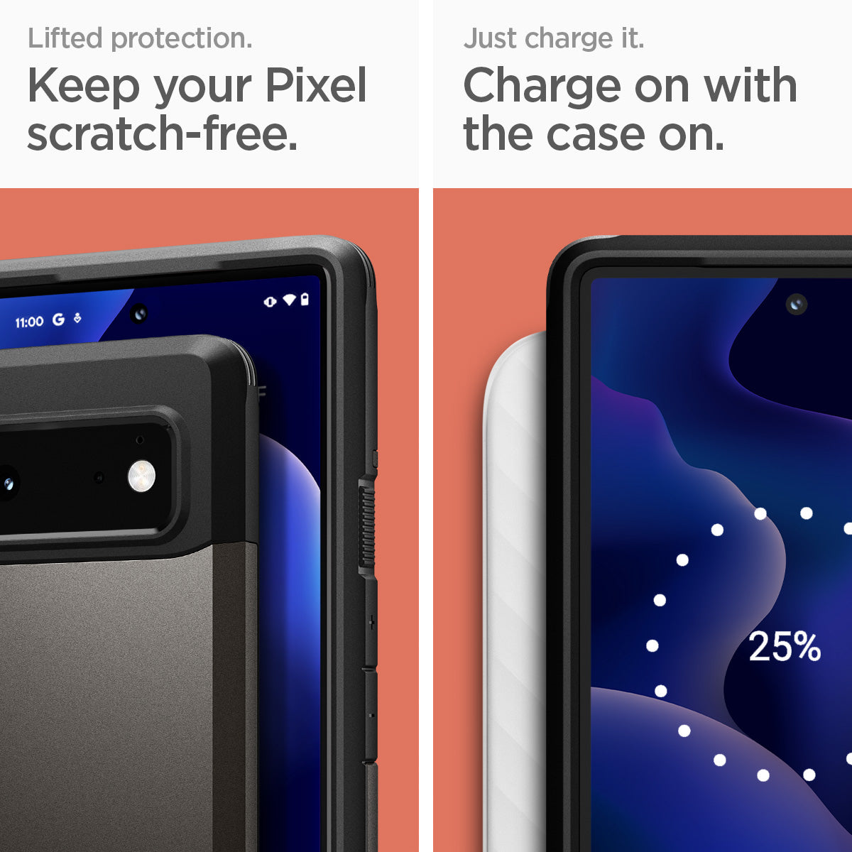 ACS03443 - Pixel 6 Case Tough Armor in gunmetal  keep your pixel scratch free. just charge it. charge on the case on.