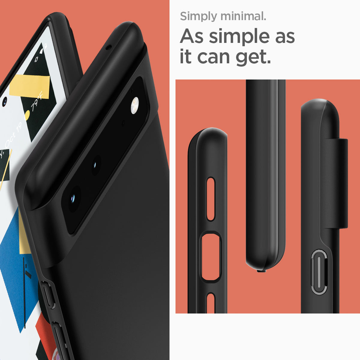 ACS03435 - Pixel 6 Case Thin Fit in black simply minimal. as simple as it can get.