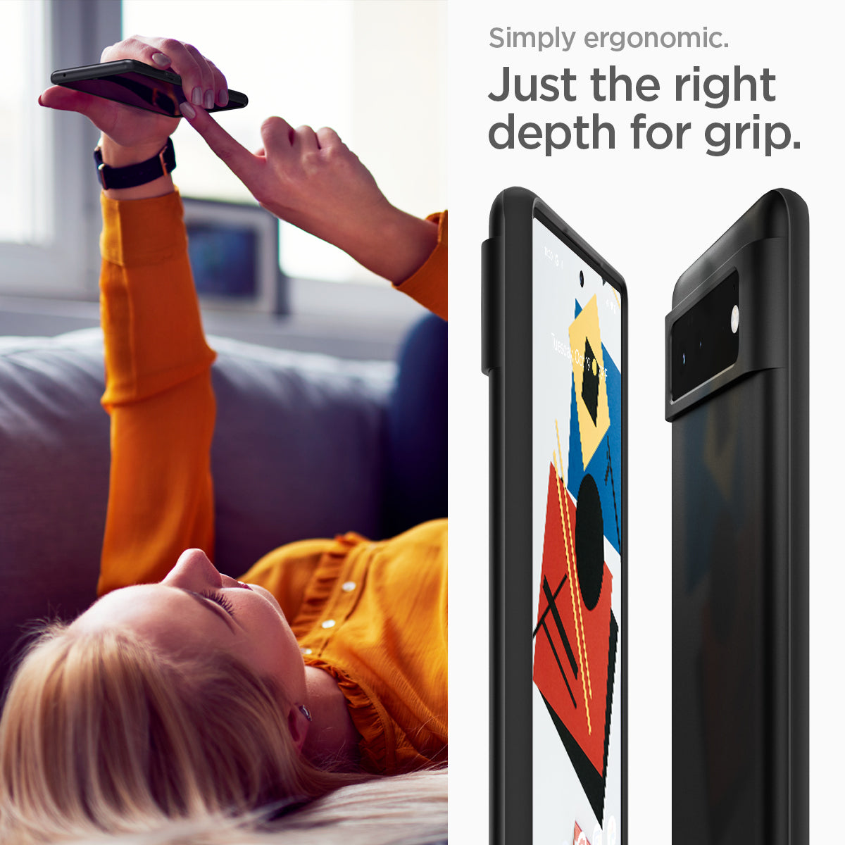 ACS03435 - Pixel 6 Case Thin Fit in black simply ergonomic just the right depth for grip.