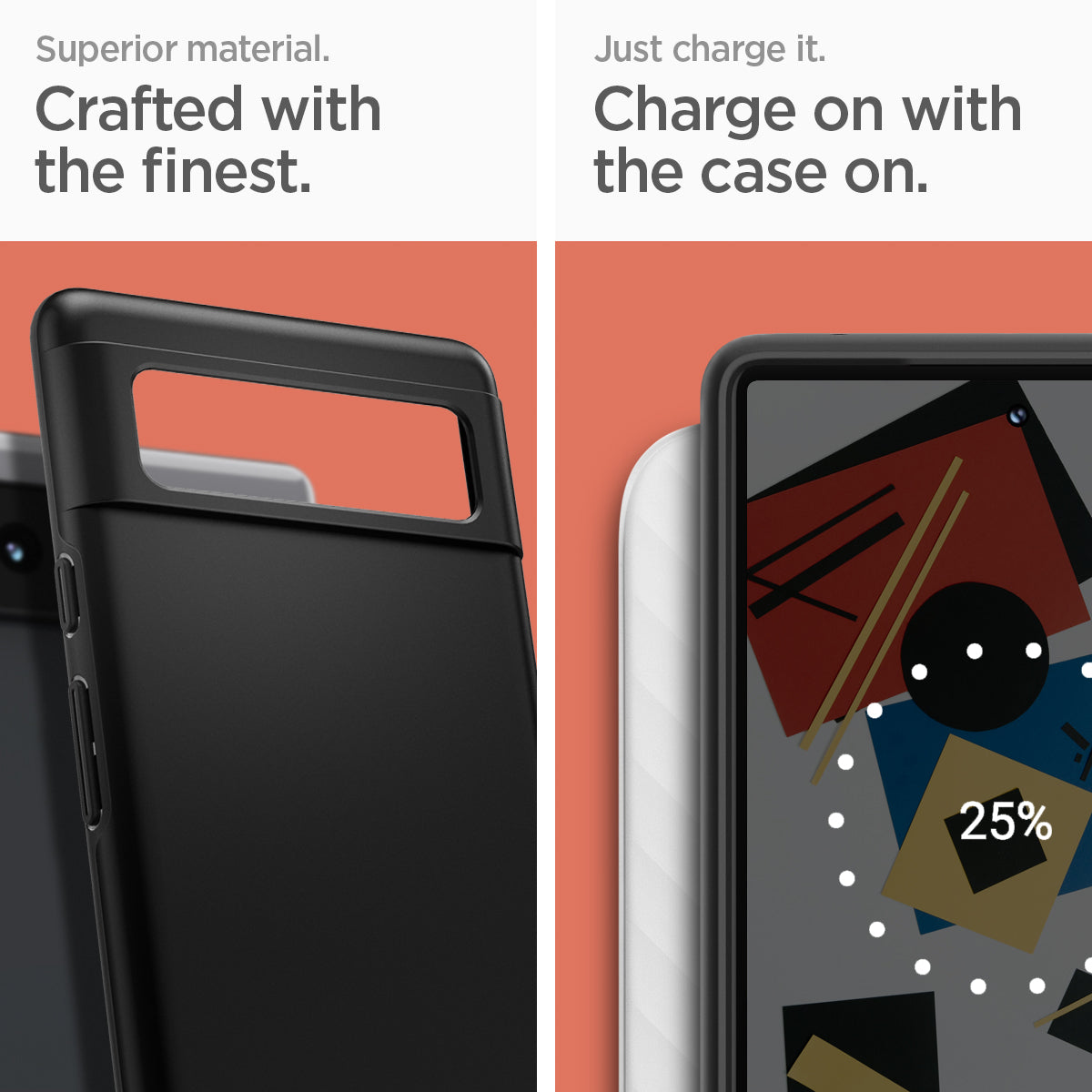 ACS03435 - Pixel 6 Case Thin Fit in black superior material. crafted with the finest. just charge it. charge on with the case on.