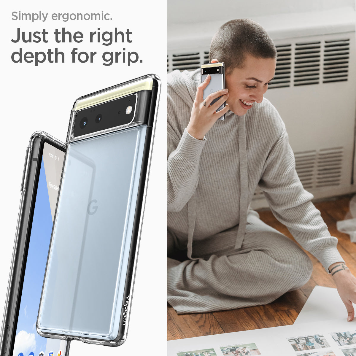 ACS03438 - Pixel 6 Case Ultra Hybrid in crystal clear  simply ergonomic just the right depth for grip.