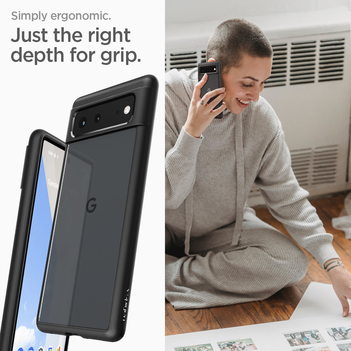 ACS03439 - Pixel 6 Case Ultra Hybrid in matte black  simply ergonomic just the right depth for grip.