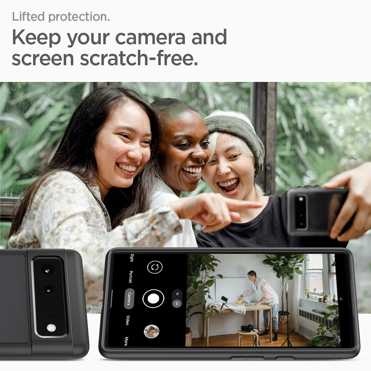 ACS03439 - Pixel 6 Case Ultra Hybrid in matte black  lifted protection. keep  your camera and screen scratch free.