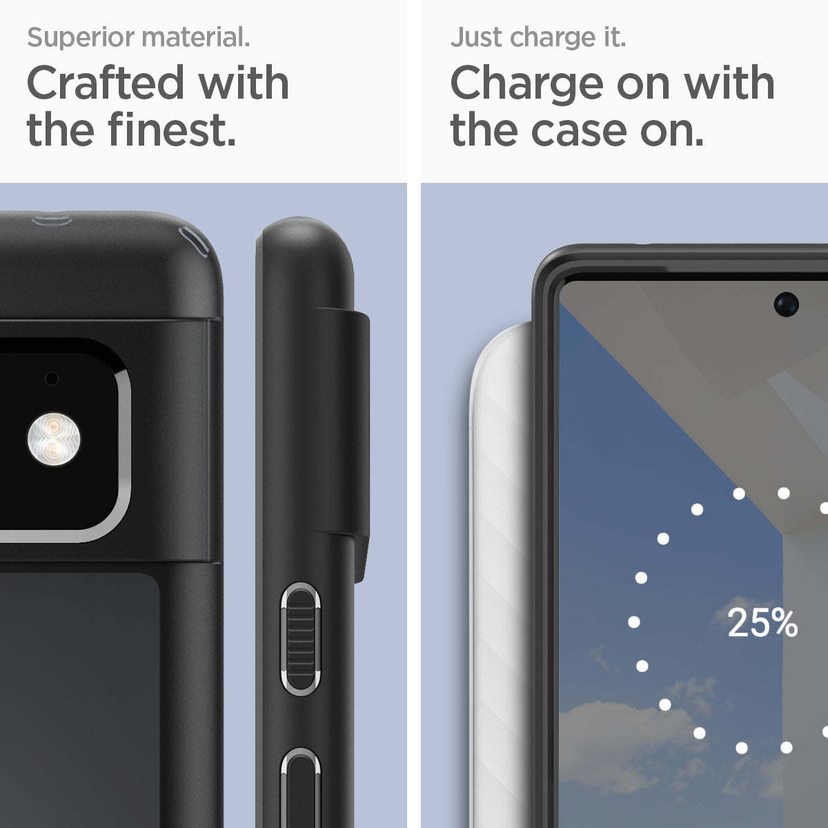 ACS03439 - Pixel 6 Case Ultra Hybrid in matte black superior material. crafted with the finest. just charge it. charge on with the case on.