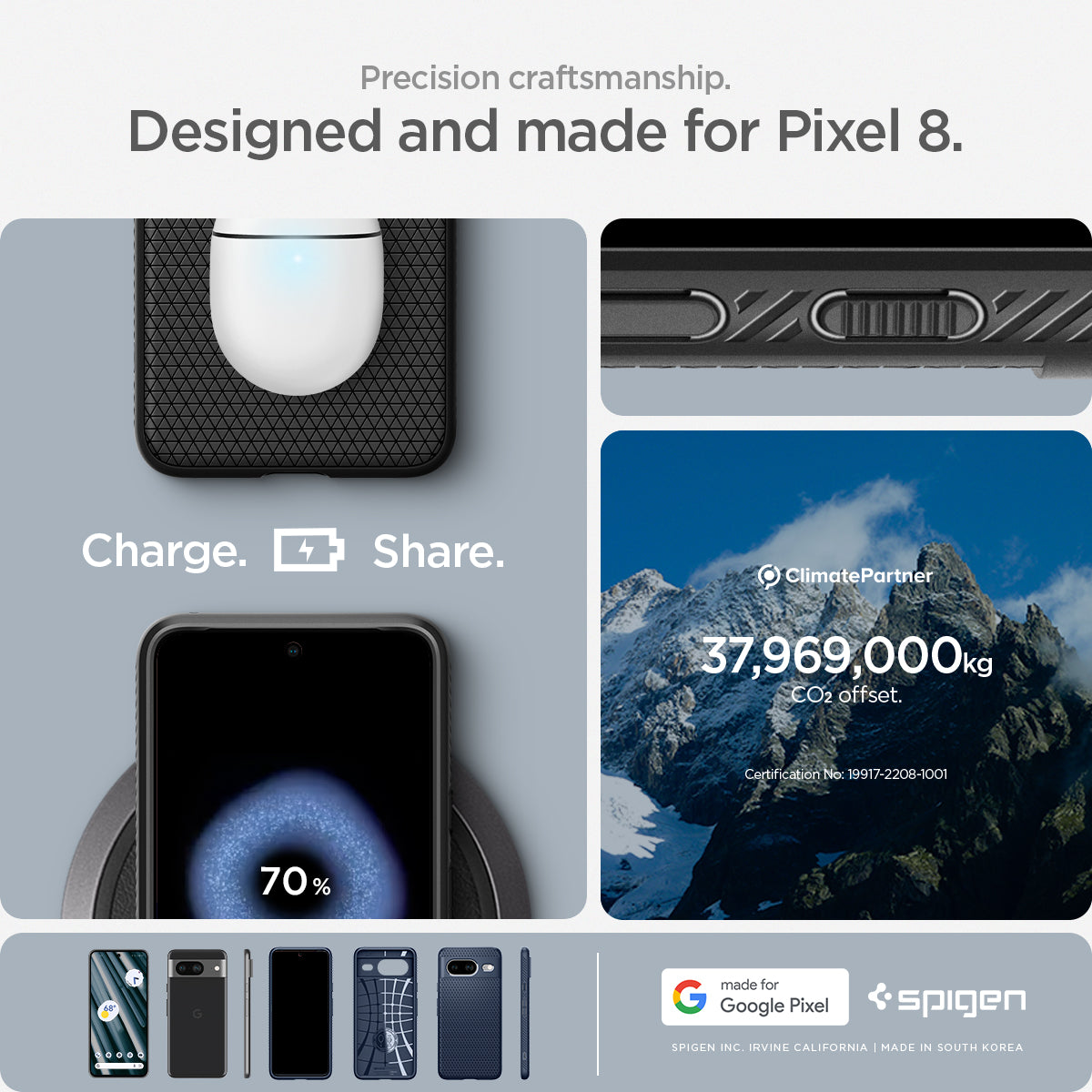 ACS06274 - Pixel 8 Case Liquid Air in Matte Black precise craftsmanship designed and made for pixel 8. made for google.