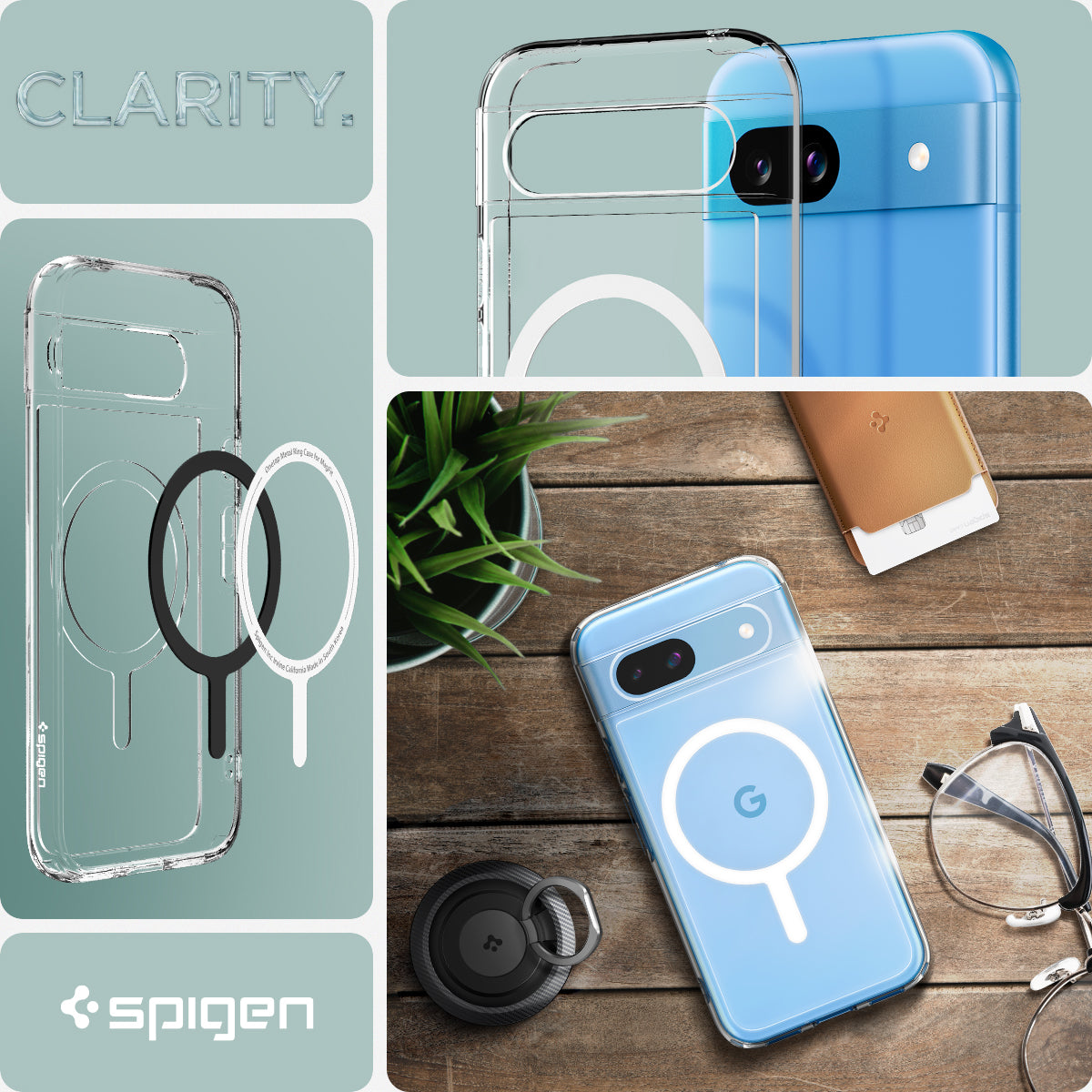 ACS07263 - Pixel 8a Case Ultra Hybrid Metal Ring (MagFit) in White clarity.