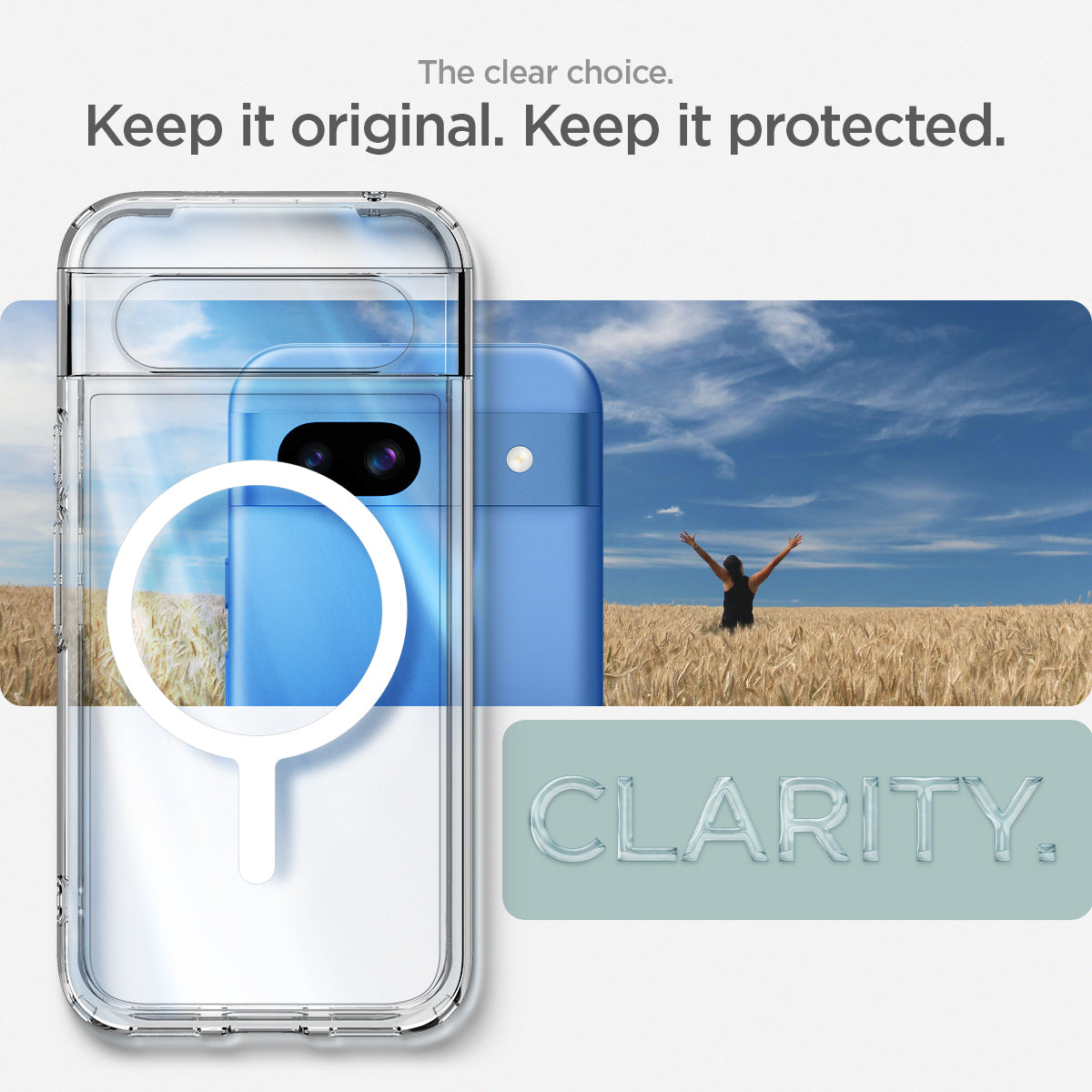 ACS07263 - Pixel 8a Case Ultra Hybrid Metal Ring (MagFit) in White Keep it original. Keep it protected.