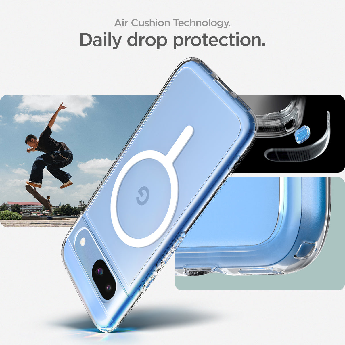 ACS07263 - Pixel 8a Case Ultra Hybrid Metal Ring (MagFit) in White  aircushion technology. Daily drop protection.