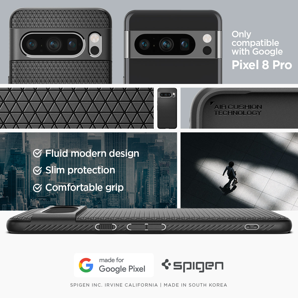 ACS06311 - Pixel 8 Pro Case Liquid Air in Matte Black only compatible with Google Pixel 8 pro.