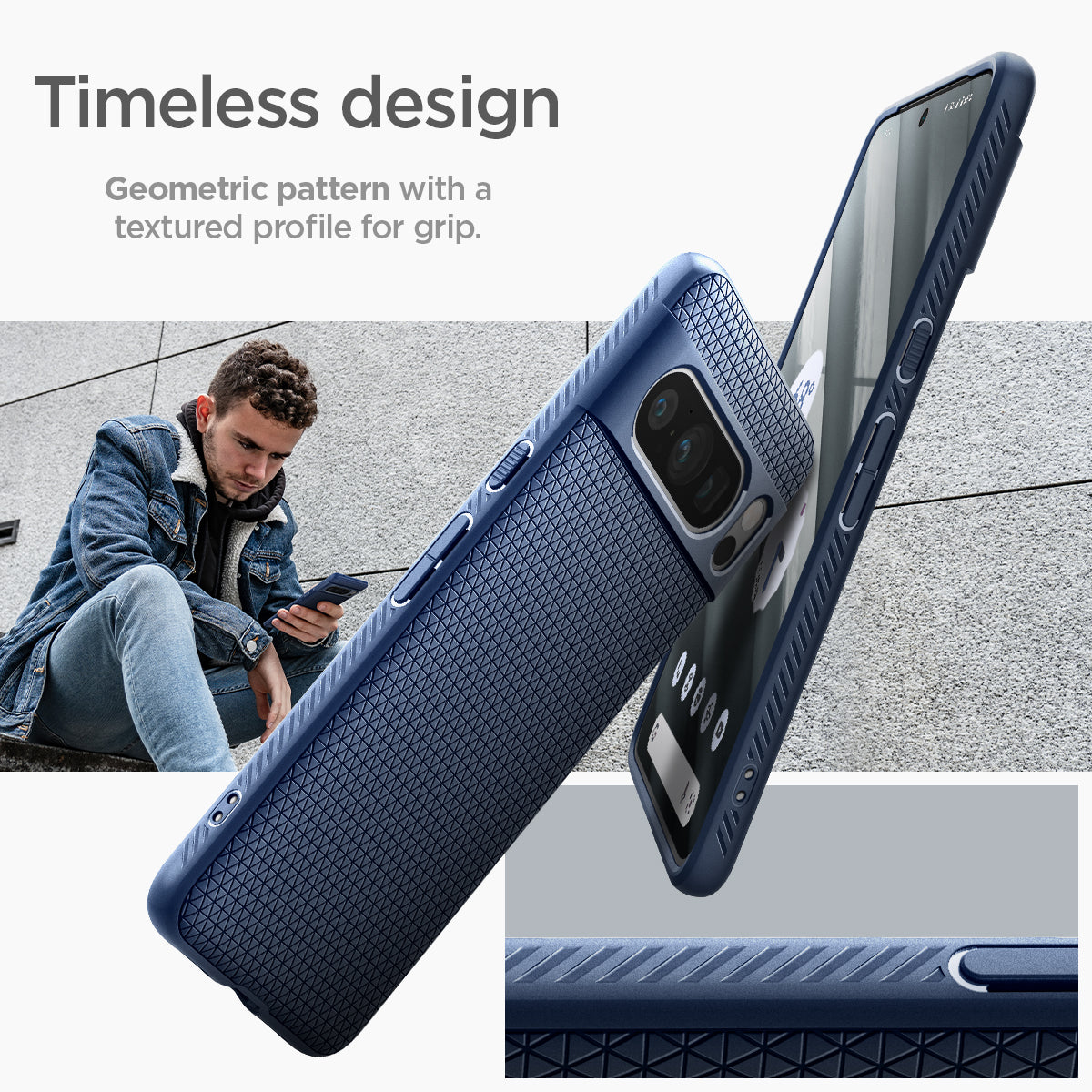 ACS06312 - Pixel 8 Pro Case Liquid Air in navy blue timeless design. geometric pattern with a textured profile for grip.