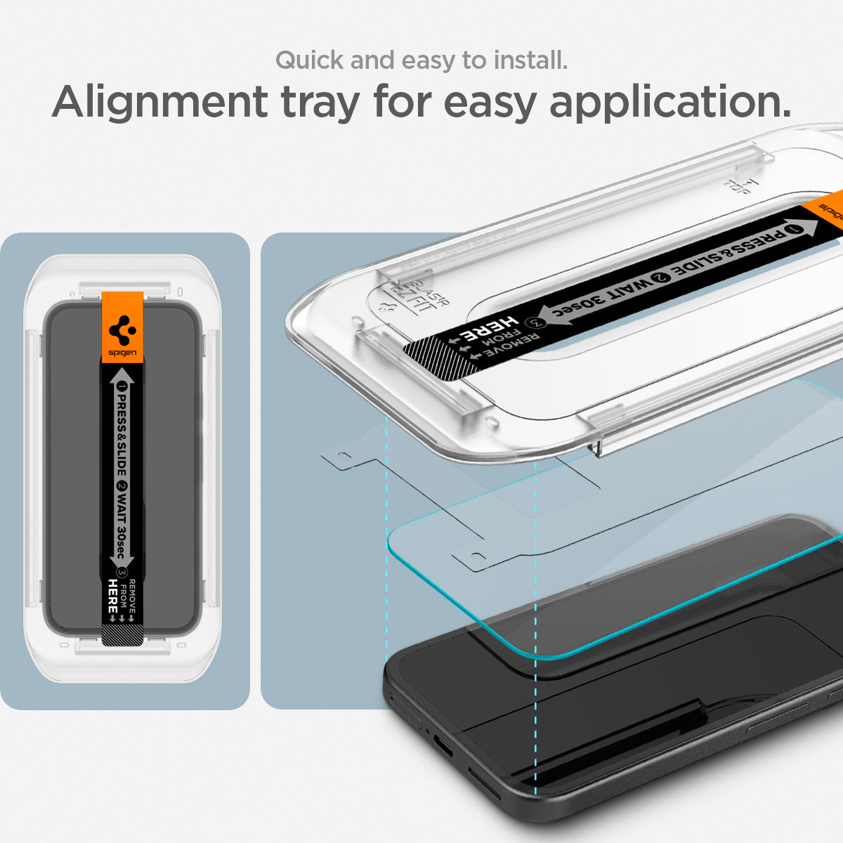 AGL08938 - Pixel 9a GLAS.tR EZ Fit in Clear showing the quick and easy to install. Alignment tray for easy application