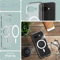 ACS09043 - Pixel 9a Case Ultra Hybrid Metal Ring (MagFit) in Clear White showing the different angles