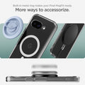 ACS09043 - Pixel 9a Case Ultra Hybrid Metal Ring (MagFit) in Clear White showing the built-in metal ring makes your Pixel MagFit ready and more ways to accessorize