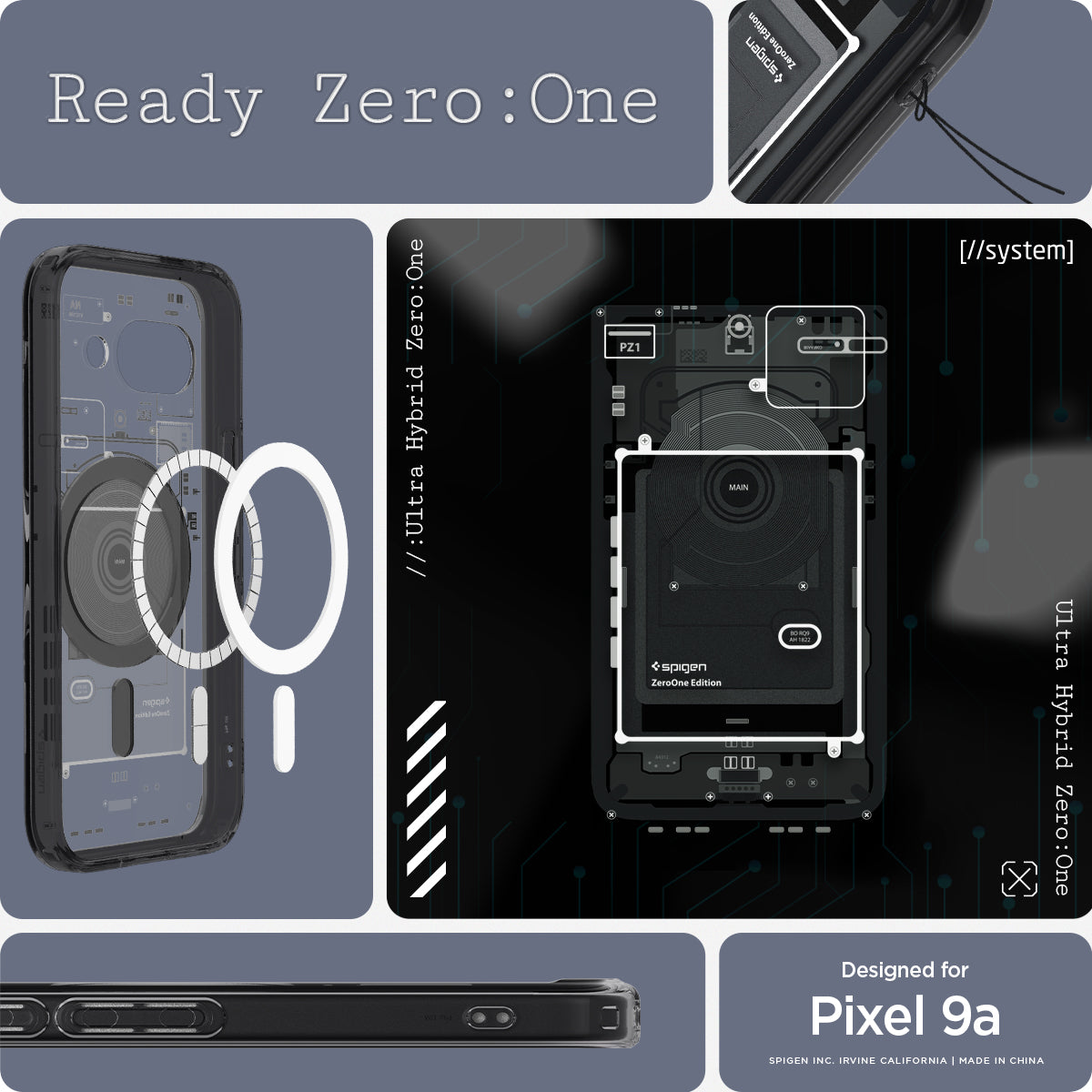 ACS09044 - Pixel 9a Case Ultra Hybrid Zero One showing the different  angles