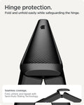 ACS09741 - Pixel 10 Pro Fold Case Slim Armor Pro (MagFit) in black showing the hinge protection. Fold and unfold easily while safeguarding the hinge. Seamless coverage. Fold, unfold and repeat with semi-auto sliding technology