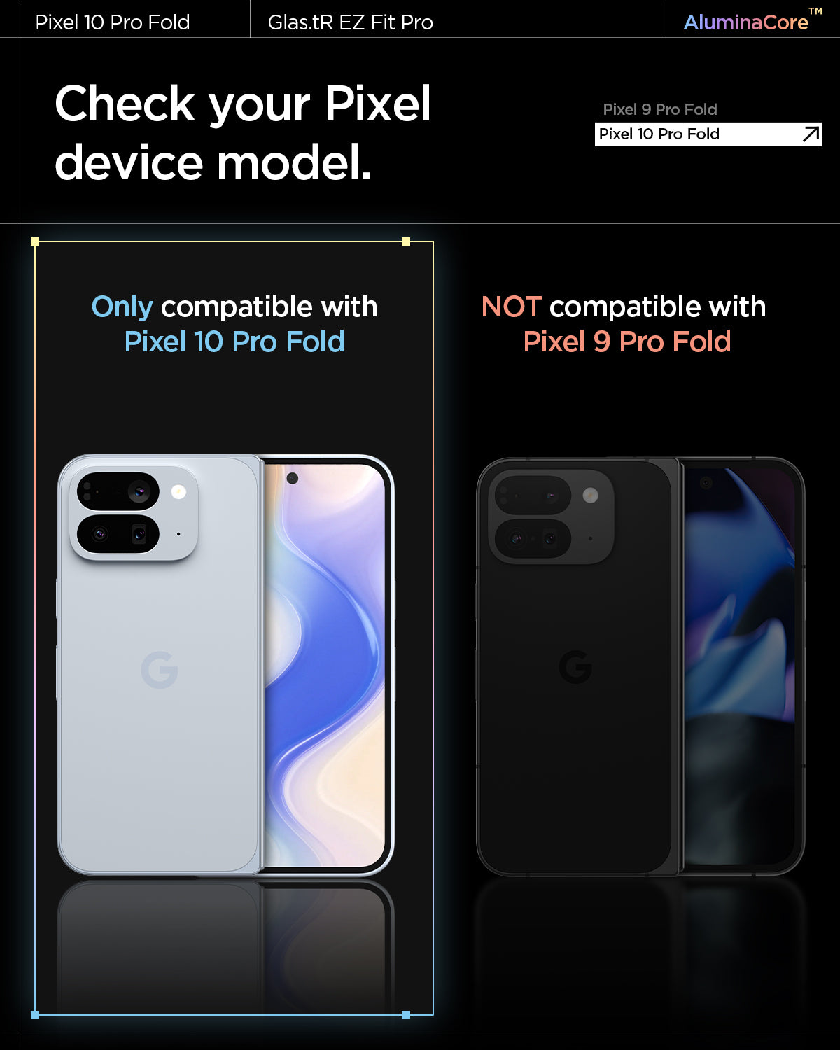 AGL09665 - Pixel 10 Pro Fold Case Ultra Hybrid Metal Ring (MagFit) in crystal clear showing check your pixel device model. only compatible with pixel 10 pro fold