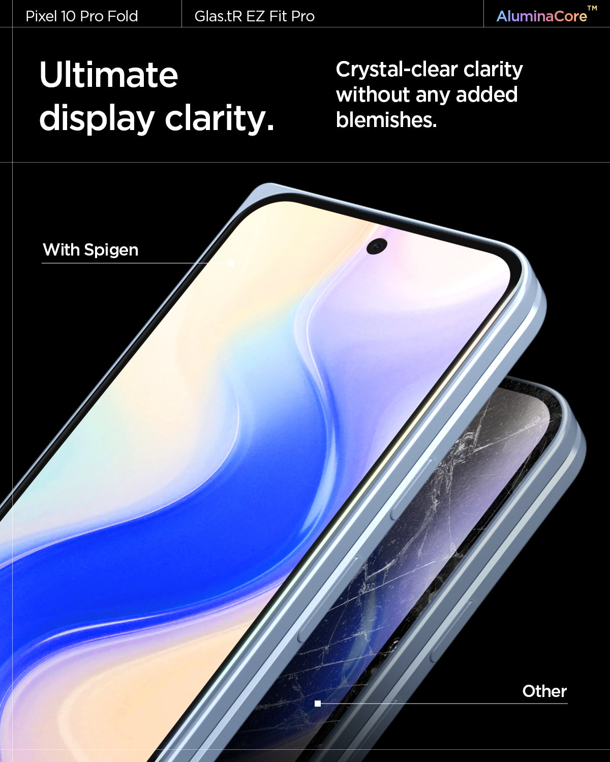 AGL09665 - Pixel 10 Pro Fold Case Ultra Hybrid Metal Ring (MagFit) in crystal clear showing ultimate display clarity