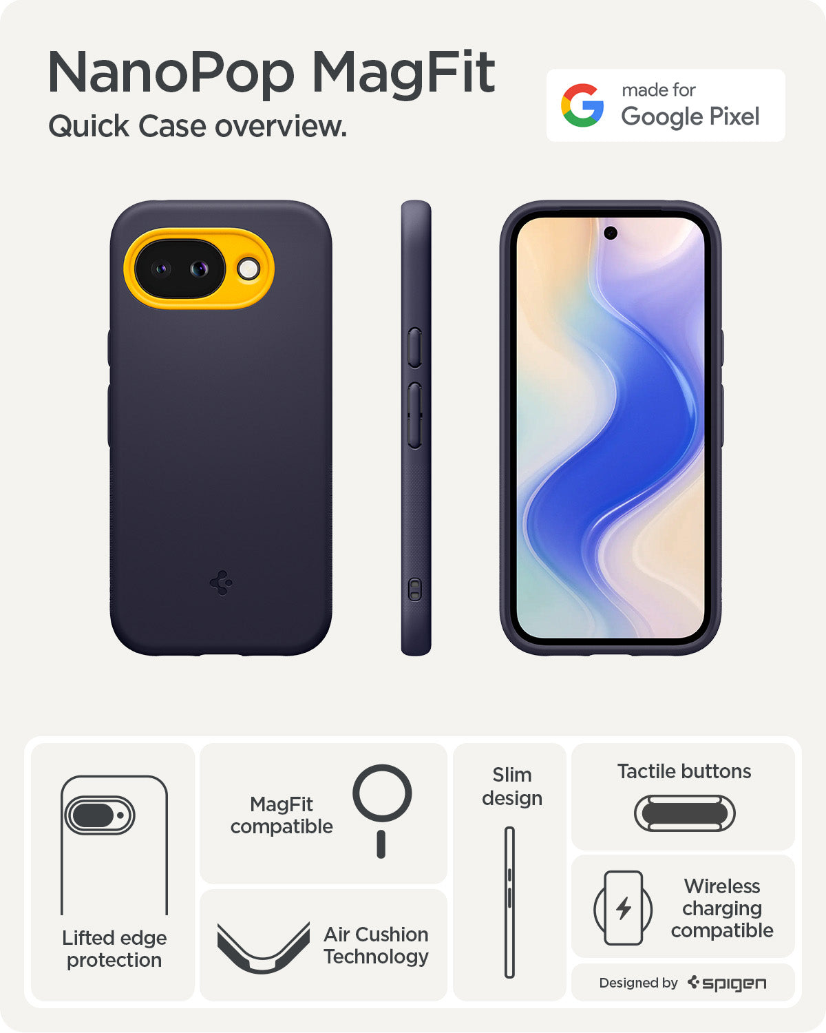 ACS11286 - Pixel 10a Nano Pop (Mag Fit) in Blueberry Navy a quick case overview with various features