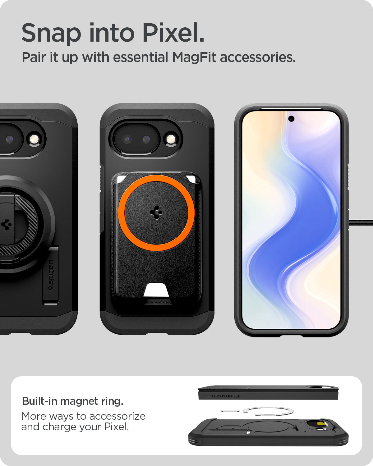 ACS11280 - Pixel 10a Tough Armor (Mag Fit) in Black showing snap into pixel. Pair it up with essential magfit accessories.