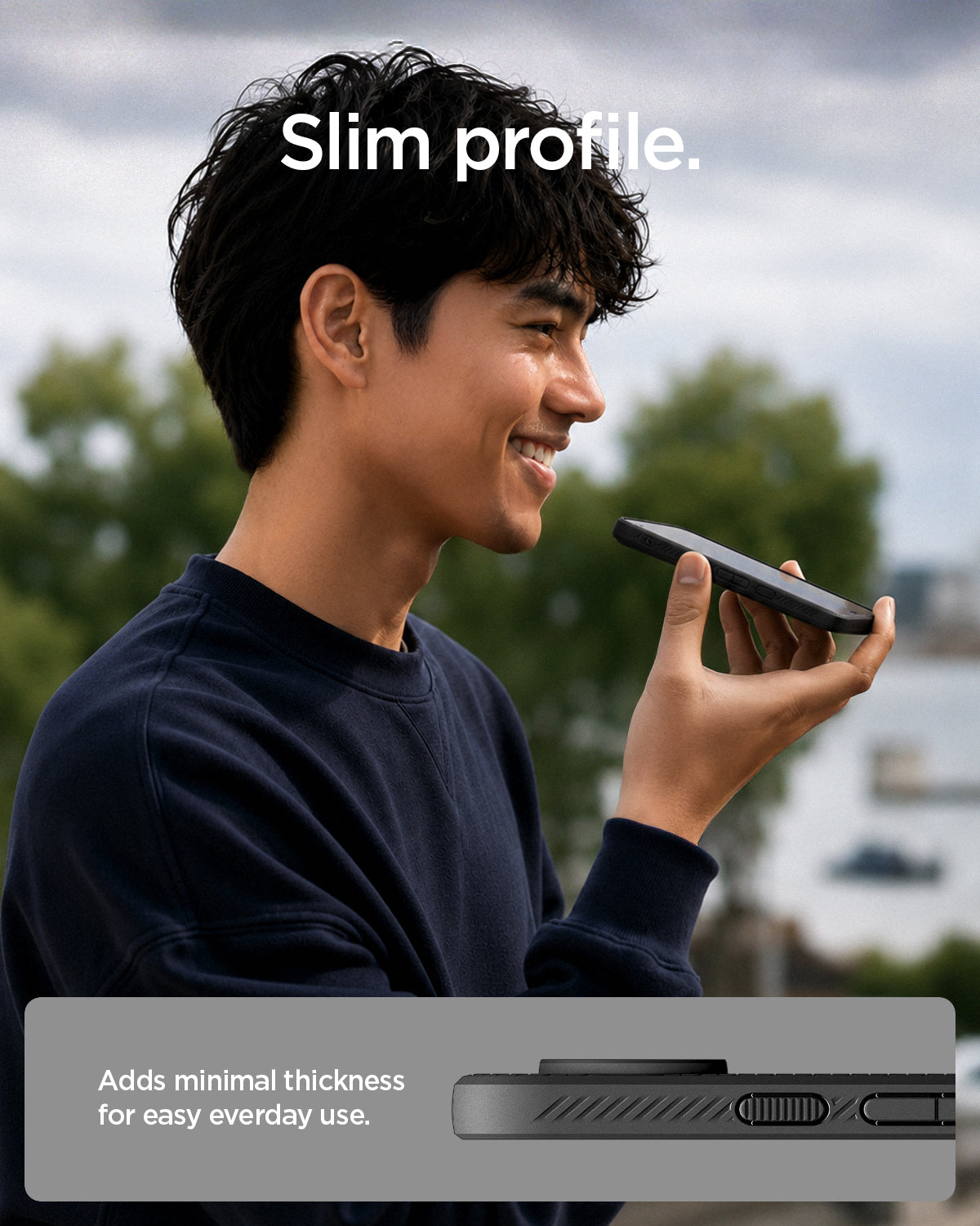 ACS11448 - Pixel 11 Pro XL Matte Black person holding the case demonstrating its slim profile during everyday use.