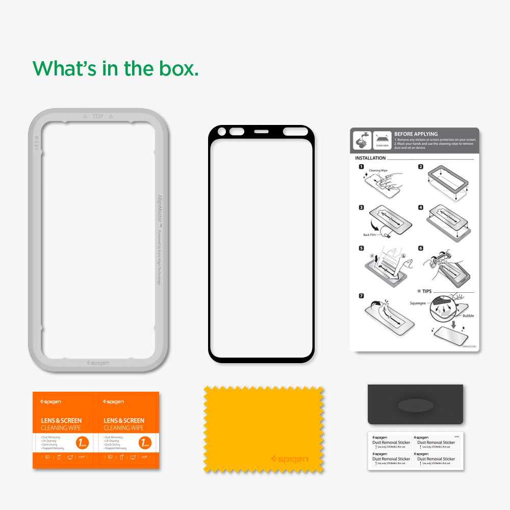 AGL00481 - Pixel 4 Series Alignmaster Full Cover Screen Protector what's in the box.
