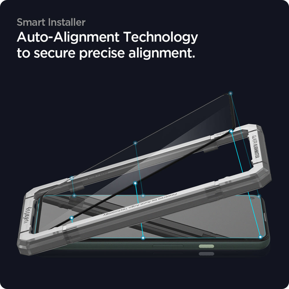 AGL03865 - Pixel 5a 5G Screen Protector AlignMaster GLAS.tR Full Cover in black smart installer. Auto alignment technology to secure precise alignment.