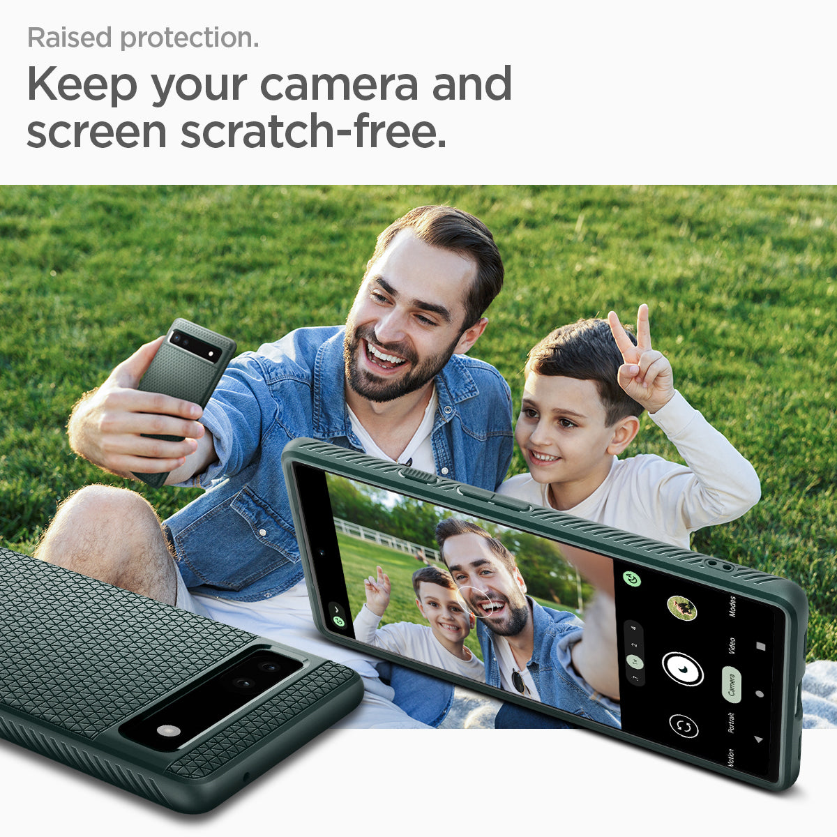ACS04475 - Pixel 6a Case Liquid Air in midnight green lifted protection. keep  your camera and screen scratch free.