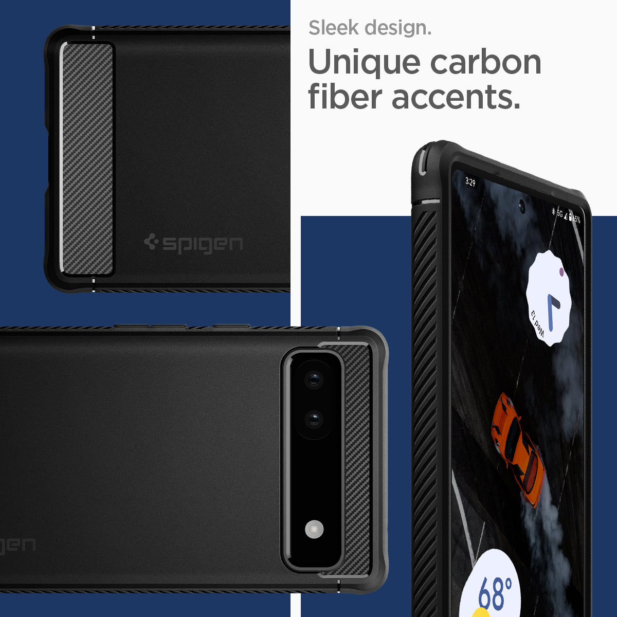 ACS04476 - Pixel 6a Case Rugged Armor in black sleek design. unique carbon fiber accents.