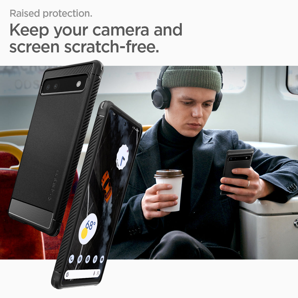 ACS04476 - Pixel 6a Case Rugged Armor in black raised protection. keep  your camera and screen scratch free.
