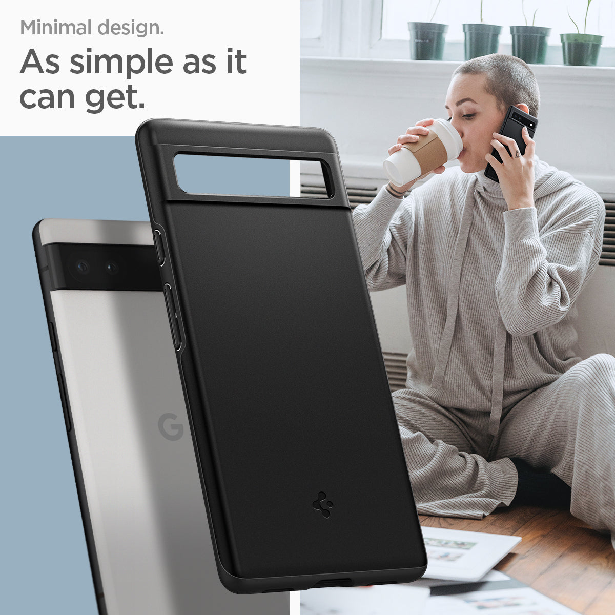 ACS04473 - Pixel 6a Case Thin Fit in black minimal design. As simple as it can get.