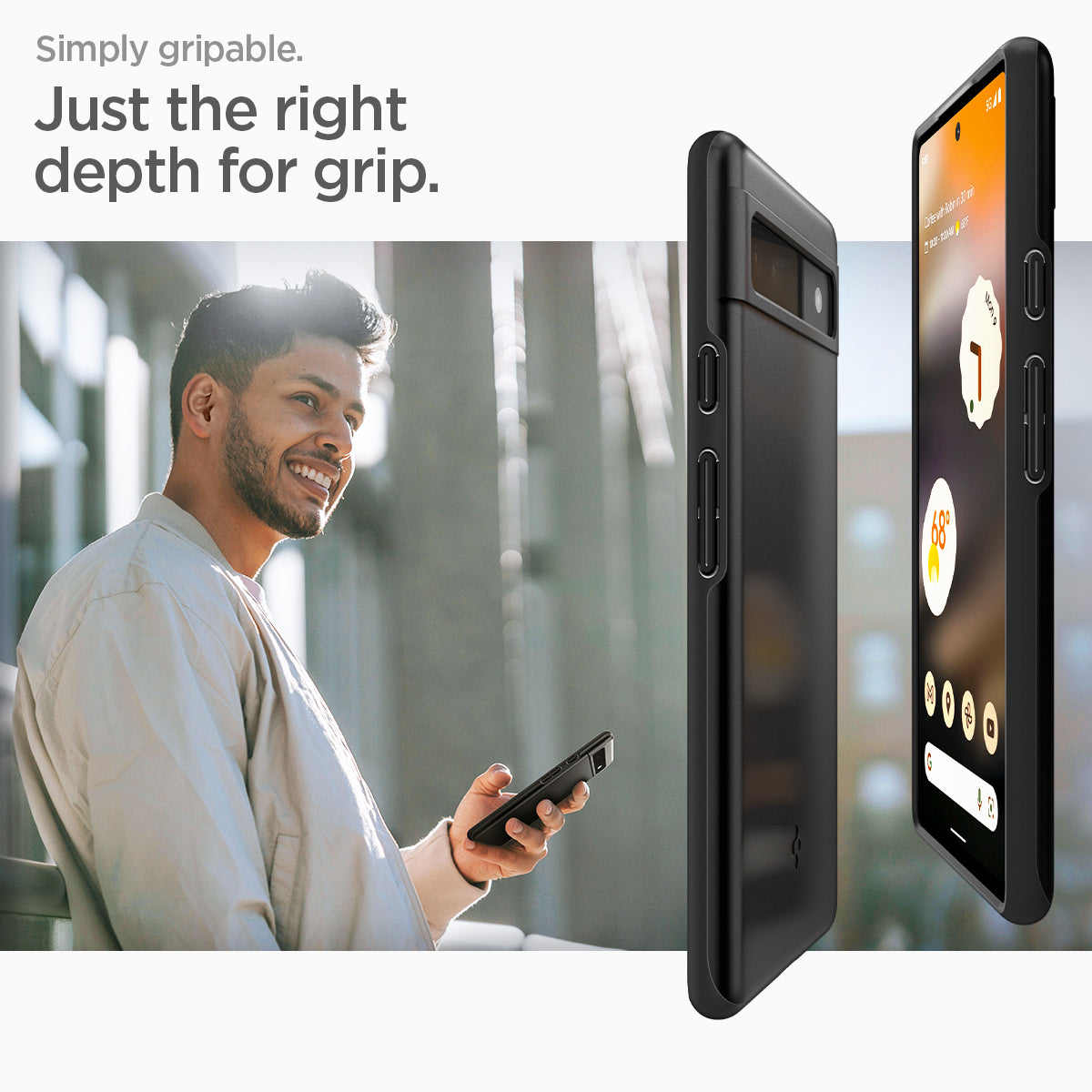 ACS04473 - Pixel 6a Case Thin Fit in black simply gripable just the right depth for grip.