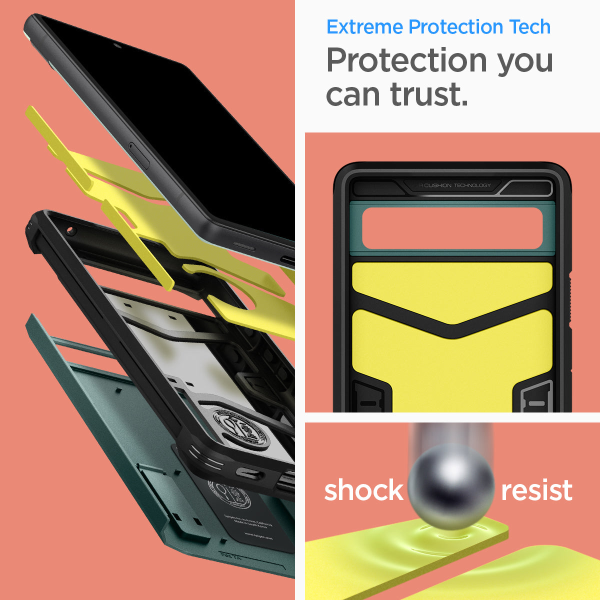 ACS04481 - Pixel 6a Case Tough Armor in midnight green  extreme protection tech protection you can trust. shock resist.