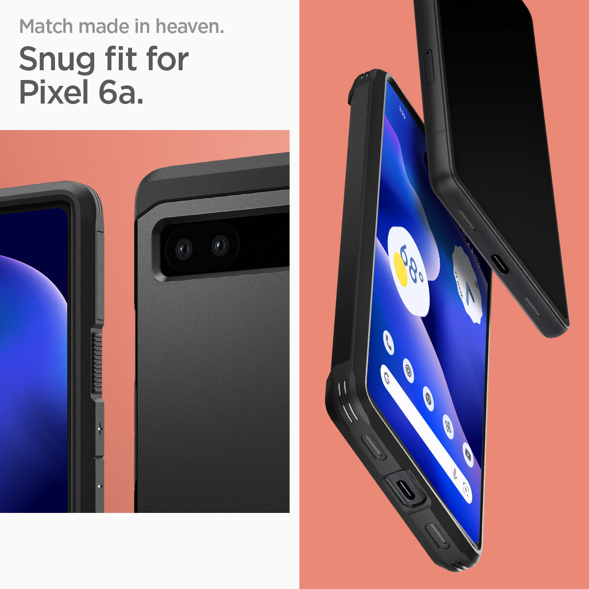 ACS04479 - Pixel 6a Case Tough Armor in black match made in heaven. snug fit for pixel 6a.
