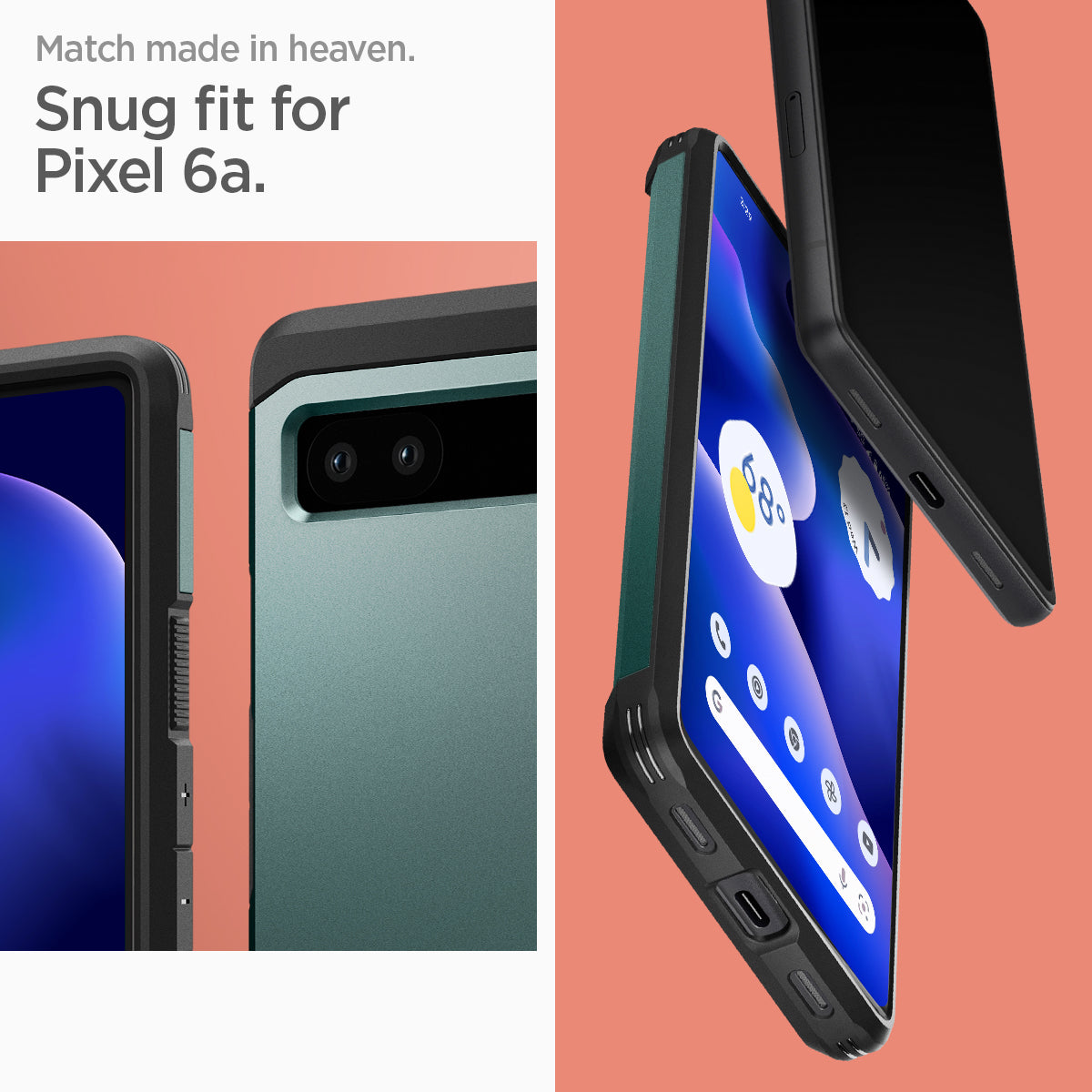 ACS04481 - Pixel 6a Case Tough Armor in midnight green match made in heaven. snug fit for pixel 6a.