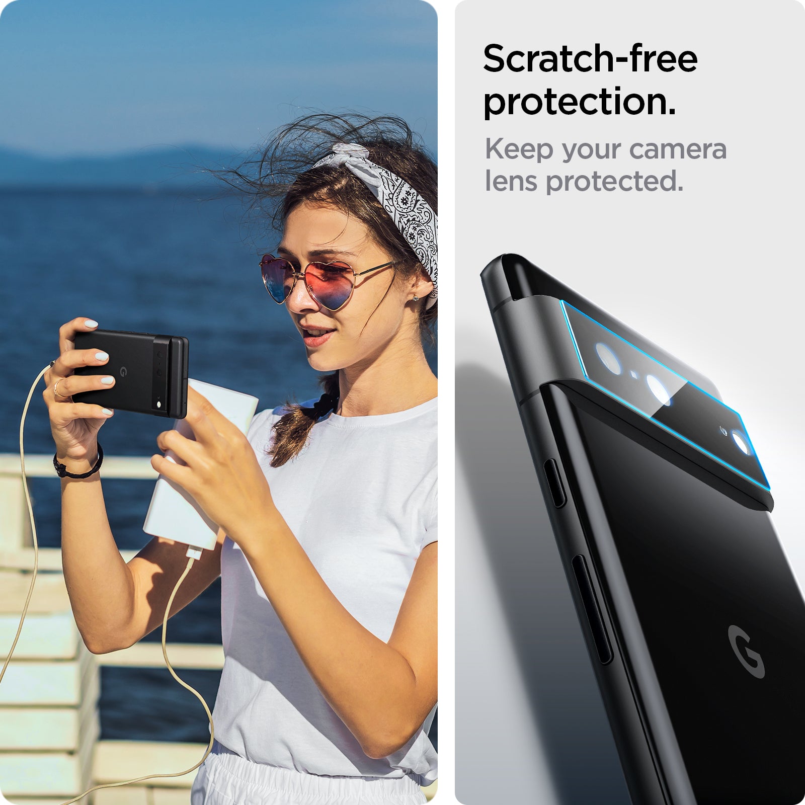 AGL05471 - Pixel 7 Optik Lens Protector in black scratch free protection. Keep your camera lens protected.