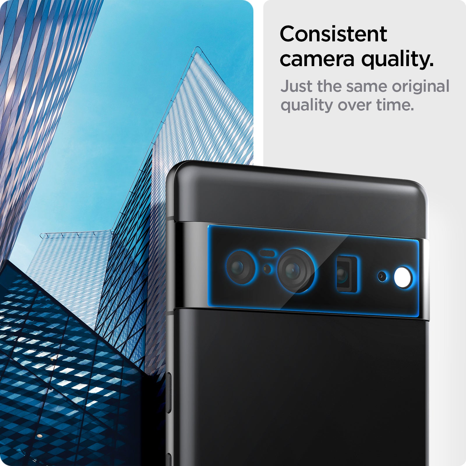 AGL05470 - Pixel 7 Pro Optik Lens Protector in black consistent camera quality. Just the same original quality over time.