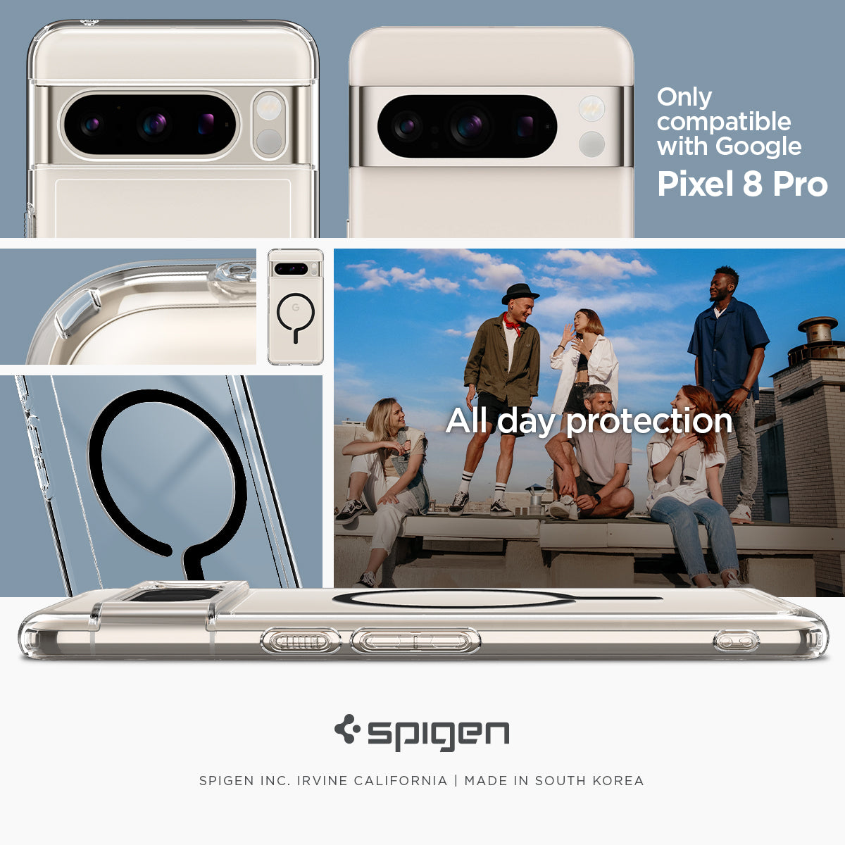 ACS06318 - Pixel 8 Pro Case Ultra Hybrid Metal Ring (MagFit) in black only compatible with Google Pixel 8 pro. All day protection.