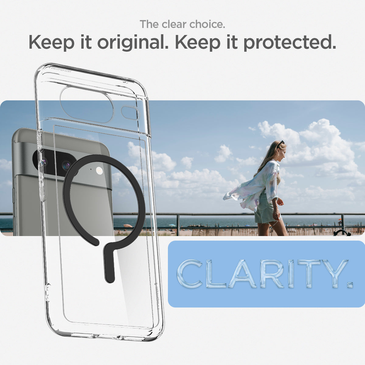 ACS06281 - Pixel 8 Case Ultra Hybrid Metal Ring (MagFit) in black the clear choice. Keep it original. Keep it protected.