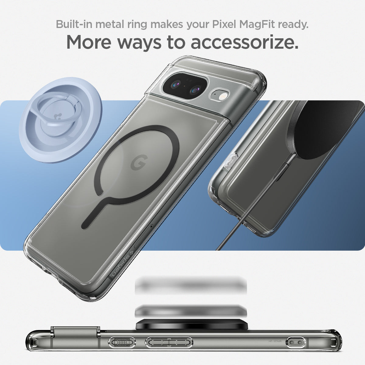 ACS06281 - Pixel 8 Case Ultra Hybrid Metal Ring (MagFit) in black built in metal ring makes your pixel magfit ready. More ways to accessorize.