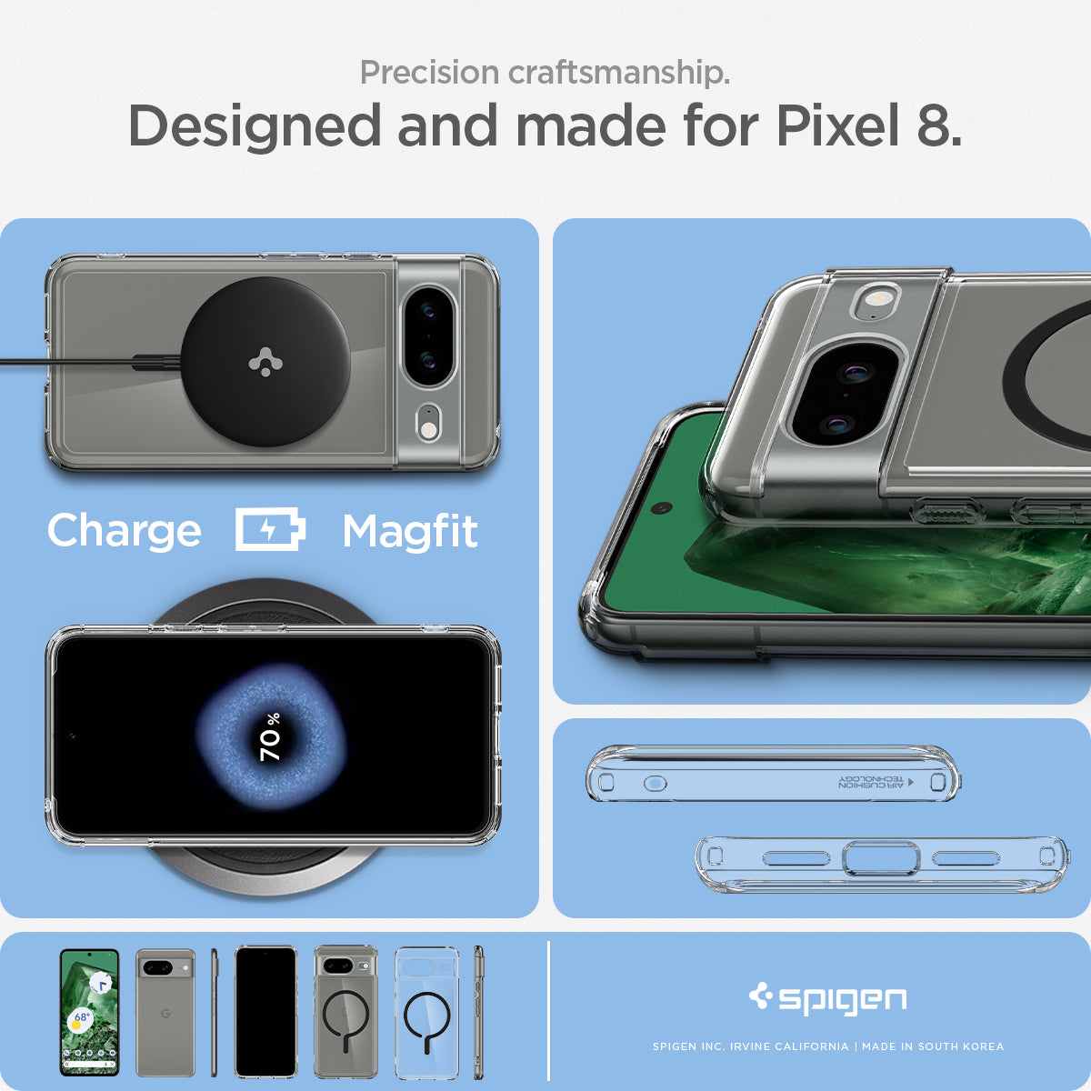 ACS06281 - Pixel 8 Case Ultra Hybrid Metal Ring (MagFit) in black precise craftsmanship designed and made for pixel 8.
