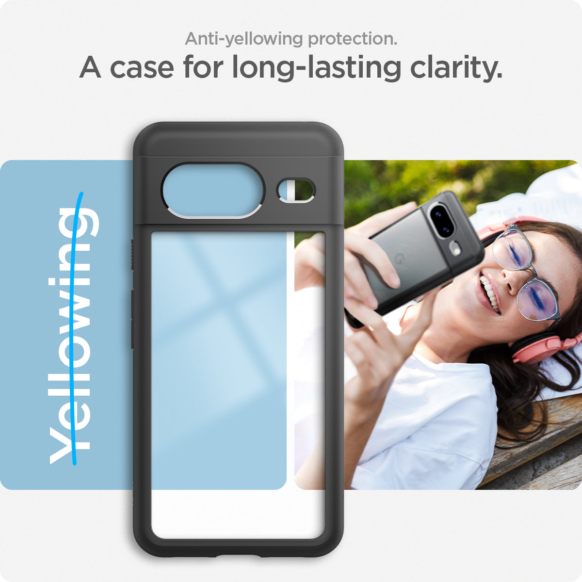 ACS06280 - Pixel 8 Case Ultra Hybrid in matte black anti yellowing protection. a case for long lasting clarity.
