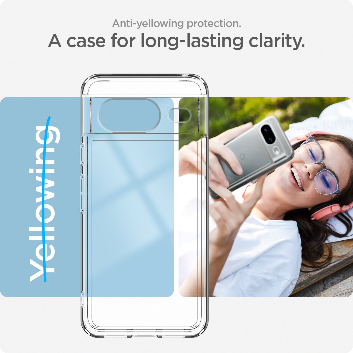 ACS06278 - Pixel 8 Case Ultra Hybrid in crystal clear anti yellowing protection. a case for long lasting clarity.

