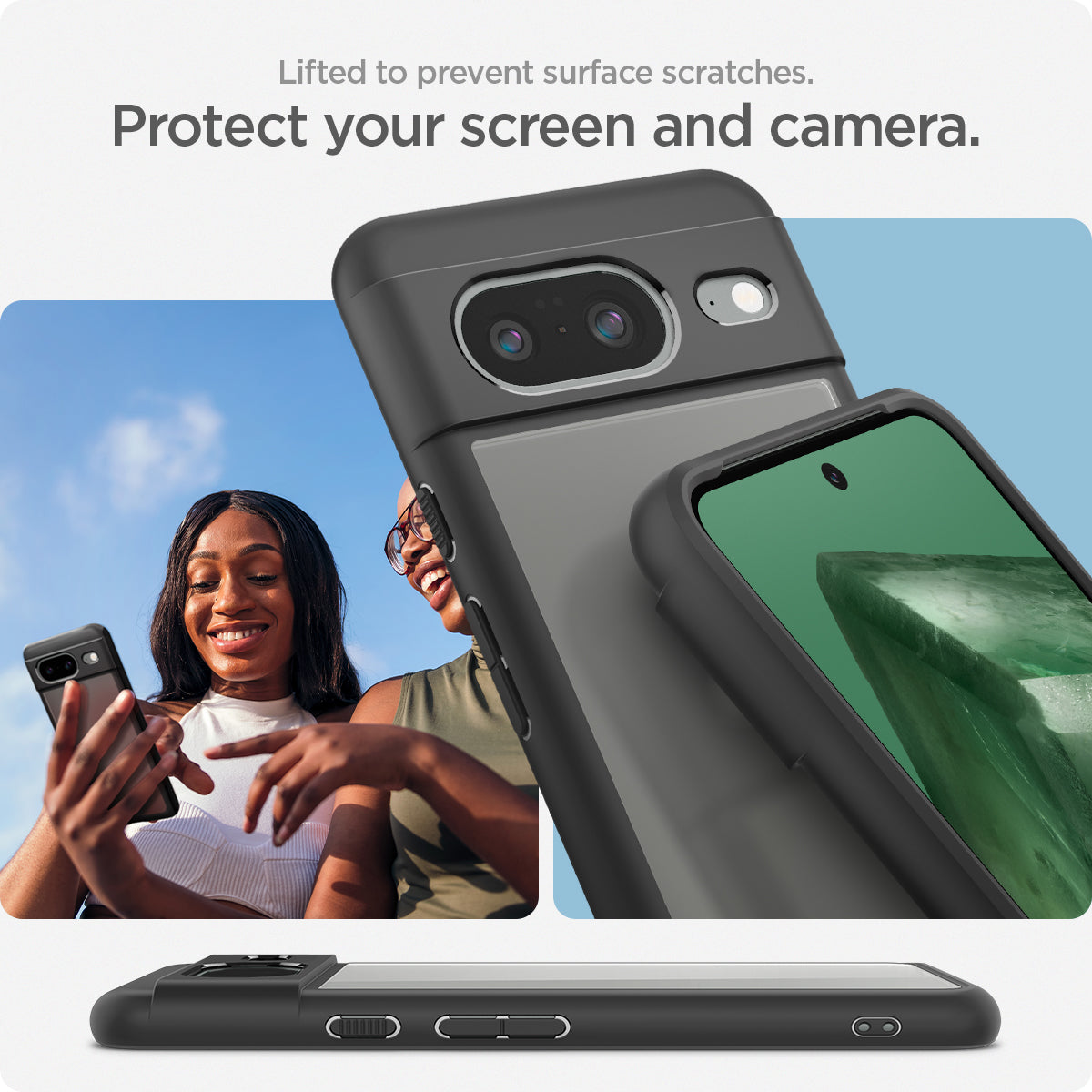 ACS06280 - Pixel 8 Case Ultra Hybrid in matte black lifted to prevent surface scratches. protect your screen and camera.
