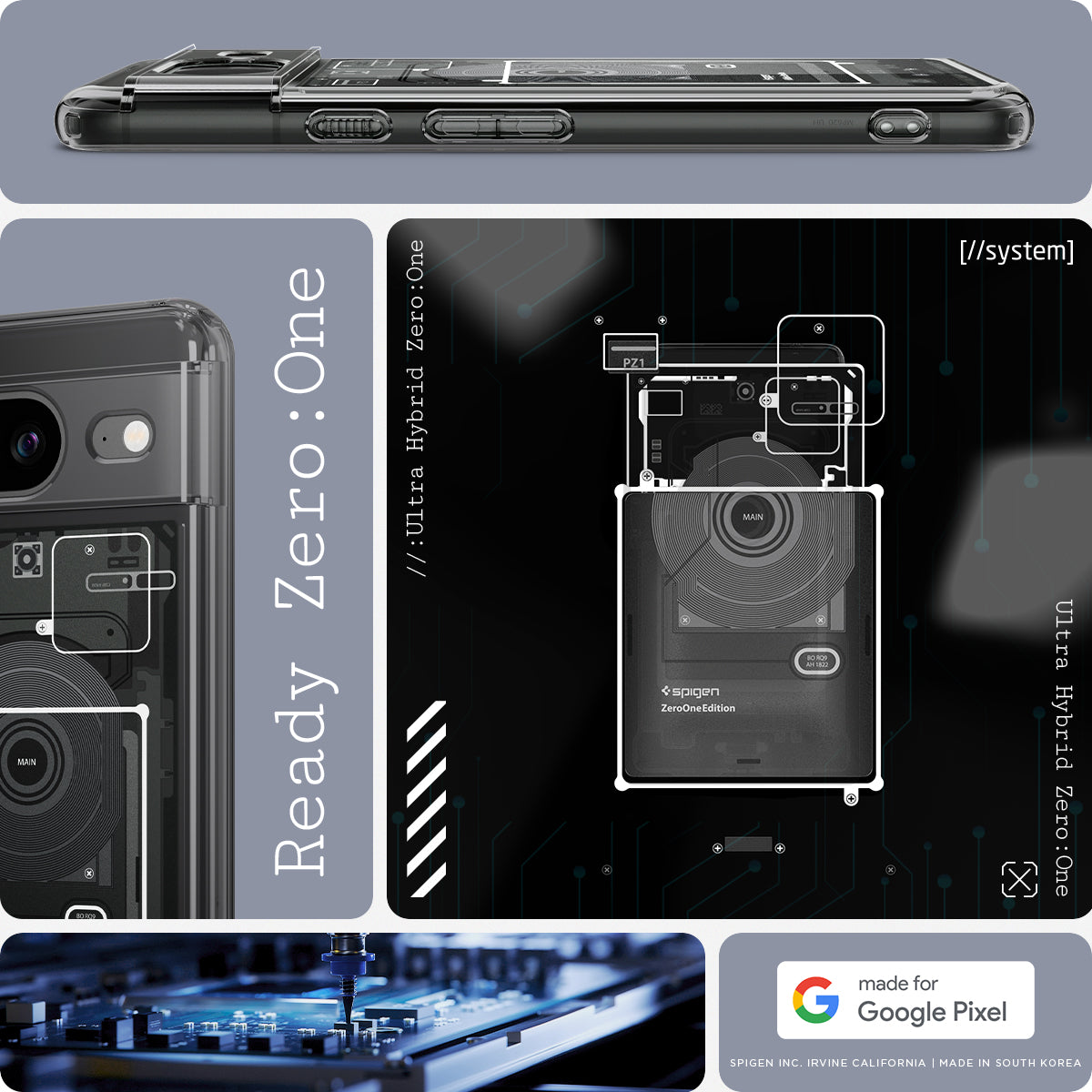 ACS06279 - Pixel 8 Case Ultra Hybrid Zero One showing the different  angles